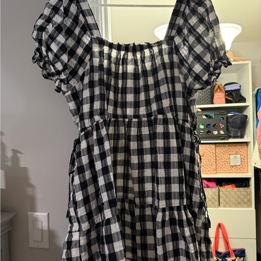 Madewell Black and White Checkered Midi Dress
